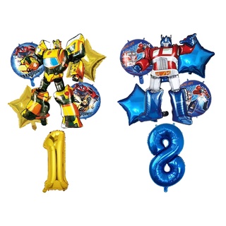 6 Unids/Set Transformers Tema De Papel De Aluminio Globos De Coche Bumblebee Feliz Cumpleaños Robot Fiesta Decoración