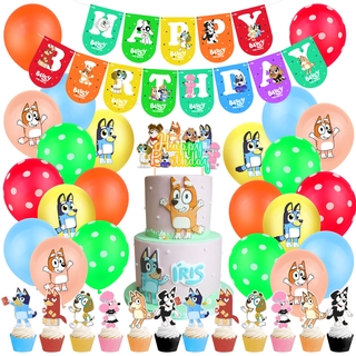 bingo bluey familia tema niños bebé fiesta de cumpleaños conjunto de decoración feliz cumpleaños bandera pastel topper globo regalos celebrar fecha de nacimiento (1)
