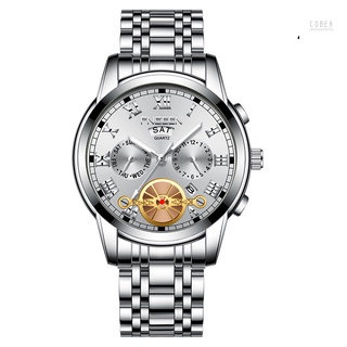 Mens Watches Auto Date Business Chronograph Quartz Tourbillon Watch Metal Casual Wrist Watches Gift for Men