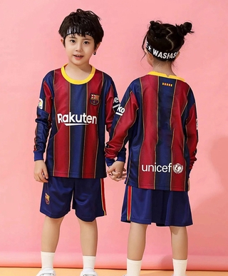 Temporada 20/21 invierno FC Barcelona Jersey manga larga para niños nombre personalizar niños fútbol/soccer uniforme ropa de tren caliente
