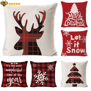 Suyou - funda de cojín para decoración del hogar, diseño de navidad, sofá rojo, algodón, lino