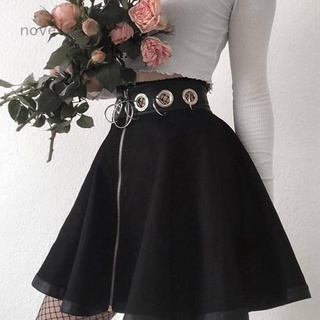 Novela InsGoth mujeres negro Mini faldas de cintura alta femenina Streetwear faldas de moda fiesta una línea falda|Faldas
