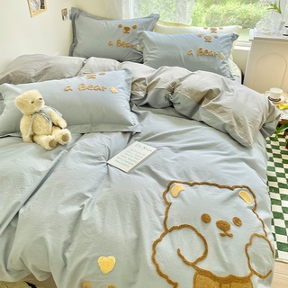 lindo oso de algodón lavado de algodón de cuatro piezas de algodón ins estilo simple ropa de cama niños sábanas de tres piezas conjunto de 4