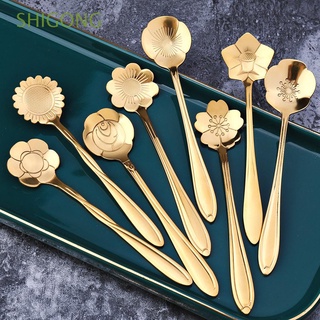 Shigong - juego de cubiertos pequeños (8 colores), diseño de sopa, cuchara de flores, Set de herramientas de barra, vajilla para azúcar, helado, café, postre, acero inoxidable, cuchara de mezcla Vintage, cucharadita, Multicolor
