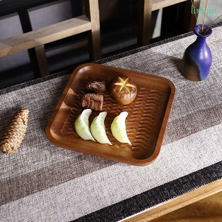 Linjian plato cuadrado Natural con líneas Para snacks/platos Bandeja De Servir en madera sólida