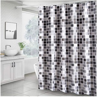 Cortina de ducha con patrón de mosaico, gruesa, poliéster, cortina de ducha, impermeable, con anillos de gancho