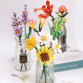 Bloques de construcción flor girasol jazmín Mini ramo Lego ladrillos creativos decoración de mesa DIY juguete de vacaciones (1)
