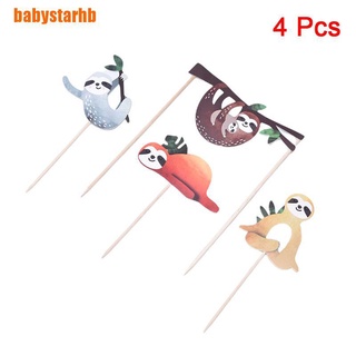 [babystarhb] 4 piezas lindo creativo sloth decoración pastel insertar tarjeta pastel topper set fiesta de cumpleaños
