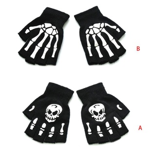 Ximm guantes para niños Halloween Cosplay Esqueleto calavera medio Dedo sin Dedos brillo en la oscuridad invierno luminoso