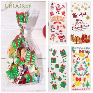 CHOOKEY 50PCS Creative Christmas Gift Bags Party Supplies Baking Packaging Candy Cellophane Bag Xmas Festival Favors Snow Bell Tree Gingerbread Santa Claus Cookie Packing