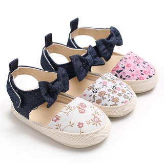 gaea* Lovely Flower Print Bow Canvas Baby Shoes Summer Soft Sole First Walkers Party Princess Girl Shoe (3)