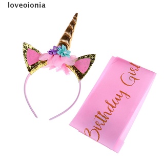 [lan] unicornio cumpleaños niña conjunto de oro purpurina unicornio diadema y rosa satén faja cvx