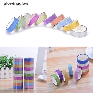 glwg 10pcs glitter washi papel pegajoso enmascaramiento cinta adhesiva etiqueta diy artesanía decorativa resplandor