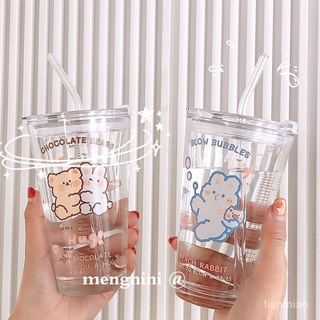 Taza con taza de vidrio de paja Cuteins estilo vaso con vaso de paja con taza con taza de paja sentido avanzado verano diseño Simple de gran capacidad taza de agua fresca bebidas taza