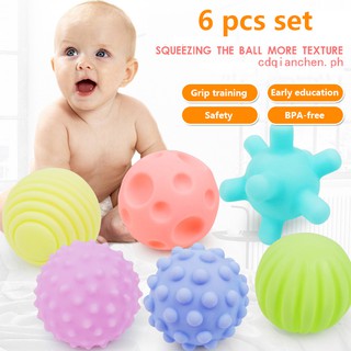 Pingxixi 6 pzs pelotas de estrés para bebés/juguetes blandos seguros no tóxicos mordedor sensorial/juguetes chirriantes/juguetes chirriantes/juguete colorido/juguete colorido/juguetes educativos tempranos para bebés