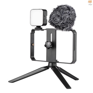 Kit De video andoer para teléfono inteligente que incluye Mini luces Led Fill+Mini micrófono con pantalla De montaje De viento con Choque+maquillaje