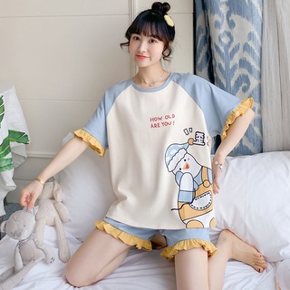 Pijamas de las mujeres de verano delgado de manga corta pantalones cortos de dos piezas de dibujos animados de impresión de servicio a domicilio