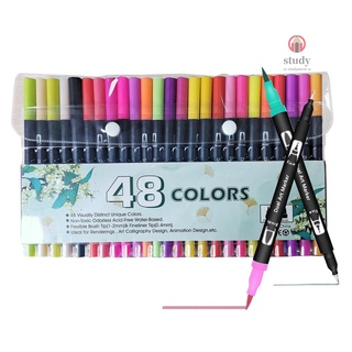 48 colores de doble punta pincel bolígrafos de arte marcadores conjunto fino y punta de pincel pluma para niños adultos artistas dibujo pintura colorear diario nota tomar caligrafía escritura