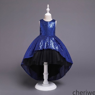 Nuevo vestido de niña princesa manga larga encaje fiesta de cumpleaños vestido ropa azul cheriwe