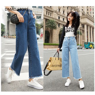 Moda de cintura alta jeans mujeres pantalones largos estilo dobladillo crudo 2 botón desinger Palazo pantalones de mezclilla pantalones