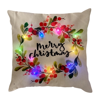 Colorida luz LED de navidad funda de almohada/plantas de dibujos animados de Santa Claus impresión de cojín de la funda de cojín de hogar sofá luminoso decorativo (8)