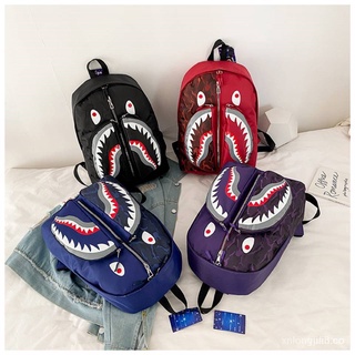 🙌 New shark schoolbag bape personalidad graffiti estudiante mochila hombres y mujeres moda moda mochila PMGE