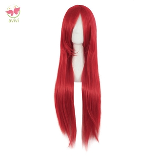 peluca roja para mujer peluca de pelo largo con flequillo peluca cosplay recta peluca (1)