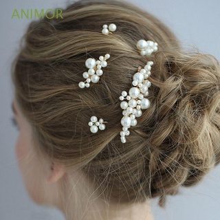 ANIMOR Women Pearl Hairpin Prom Bride Barrette Bridal Headpiece Haircomb Hair Ornaments Wedding Party Jewelry Handmade Hairwear