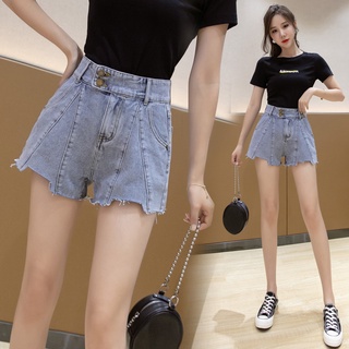 [en stock] Chic delgado estilo coreano pantalones cortos de mezclilla de las mujeres de cintura alta mostrar delgado nuevo verano delgado desgaste suelto una línea ancha pierna pantalones calientes tendencia