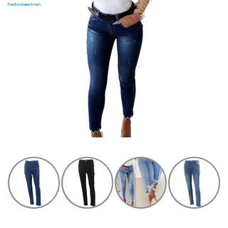 fashionmeiren pantalones vaqueros resistentes a retráctil arco puño bolsillos skinny jeans largo streetwear