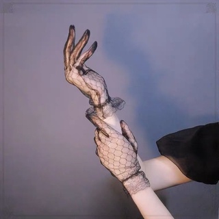Harajuku estilo oscuro Lolita niña guantes de encaje malla de encaje transparente ThinlolitaPhoto Props blanco