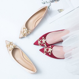 Tamaño 35-44 mujeres más el tamaño de zapatos planos de moda de satén salvaje diamantes de imitación punta zapatos planos de dama de honor zapatos planos zapatos de boda