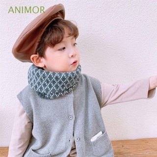 animor cuello envoltura caliente nuevo para niños y niñas bufanda de punto doble color coreano lana bufanda collar romboide otoño e invierno