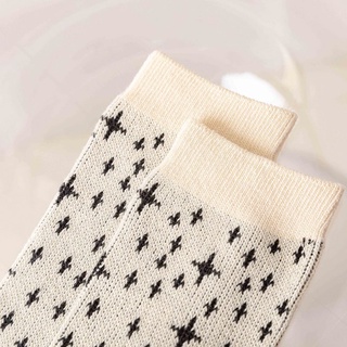 Lanfy macho punto rayas de algodón onda estrellas a cuadros calcetines de tubo medio calcetines (5)