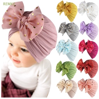 REMKE Comfortable Infant Cap Lovely Elastic Baby Beanie Bowknot Baby Hat Elastic Solid Color Baby Headwear Newborn Baby Cotton Shiny Beanie Turban Hat