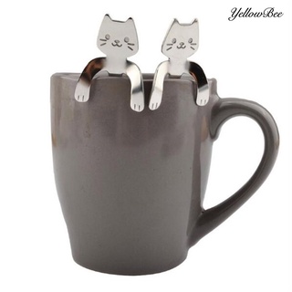 smallBear 2 cucharas de acero inoxidable de dibujos animados de gato mango largo encantador postre sopa vajilla (2)