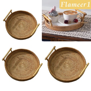 [FLAMEER1] Cesta de pan tejida a mano bandeja de almacenamiento de mimbre bebidas de té Snack decoración del hogar 22x3cm