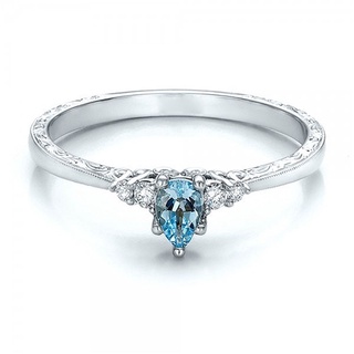 nuevo anillo de piedras preciosas de topacio mar europeo y americano con anillo de compromiso chapado en oro blanco