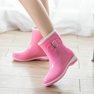 Stockfour temporadas botas de lluvia impermeables mujeres botas de lluvia de tubo medio otoño e invierno botas de agua caliente antideslizante estudiante zapatos de agua