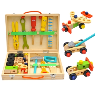 Uc caja de herramientas niños reparación juguetes educativos simulación desmontaje carpinteria tornillos y tuercas madera niños familia