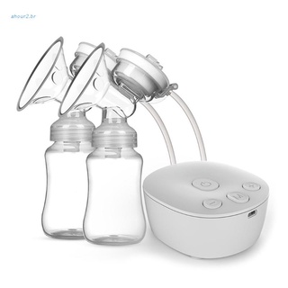 Aho Kit eléctrico de doble extractor de leche con 2 botellas de leche USB potente masajeador de pecho (1)