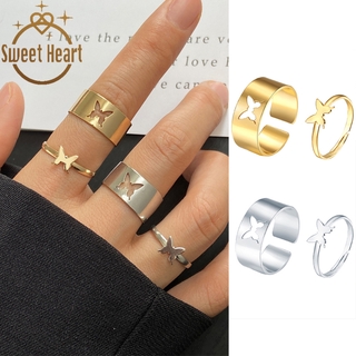 set de anillos de dedo de 2 piezas con personalidad creativa limitada mariposa punk pareja anillos