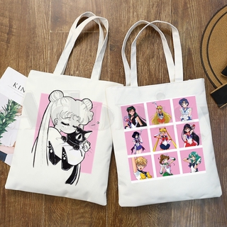 Sailor Moon Harajuku kawaii Anime kawaii gráfico de dibujos animados impresión bolsas de compras niñas moda Casual Pacakge bolsa de mano (1)