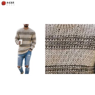 suéter holgado de rayas con cuello redondo y manga larga para hombre