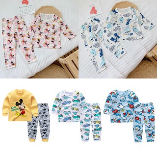 2Pcs niños bebé de dibujos animados ropa de dormir de manga larga Tops+pantalones estriados pijama conjunto ropa de dormir