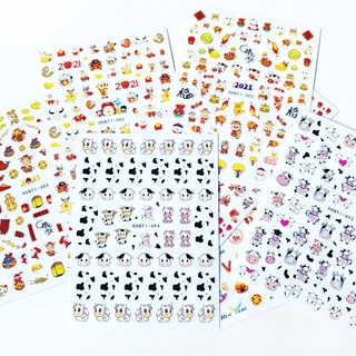 BREUES DIY New Year Nail Art Black White Nail Art Decor Nail Stickers Mix Spots 3D Chinese Elements Cute Cow 2021 New Year Self Adhesive Manicure Decals (4)