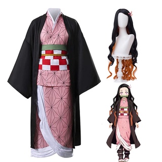Anime Demon Slayer Kimetsu No Yaiba Cosplay Disfraces Kimono Kamado Nezuko Adulto Niño Disfraz De Halloween Peluca