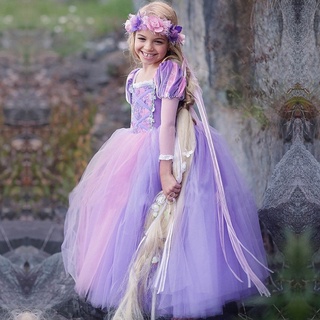 Niños niñas vestido de princesa Rapunzel enredado sofía vestir Cosplay trajes disfraz fiesta de Halloween púrpura vestido de lujo 110-150cm