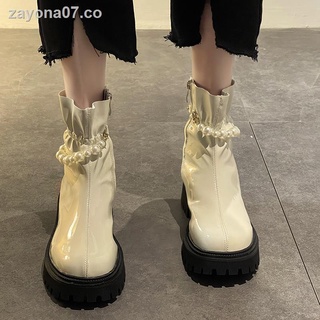 ✙♛Botas para niños primavera y otoño 2021 nuevas botas rojas de moda ins net botas de charol de tubo corto de suela gruesa con cremallera lateral coreana Martin botas (1)