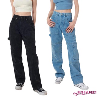DEMQ-Pantalones Vaqueros Sueltos De Moda Para Mujer/Rectos De Pierna Ancha Holgados De Mezclilla Con Bolsillo Grande